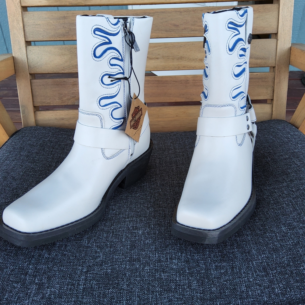 Harley-Davidson White and Blue Combat Boots